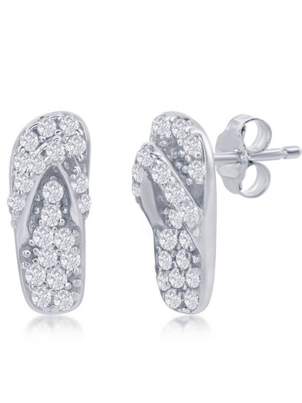 Petite 925 Sterling Silver AAA CZ Flip Flop Stud Earrings